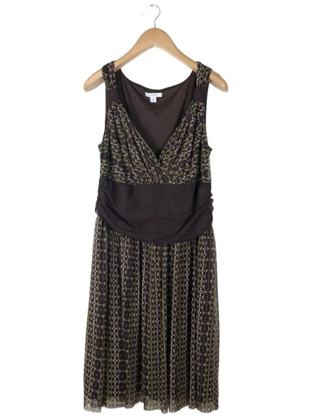 Vintage Y2K Dressbarn Brown & Green Polkadot V-Neck Dress